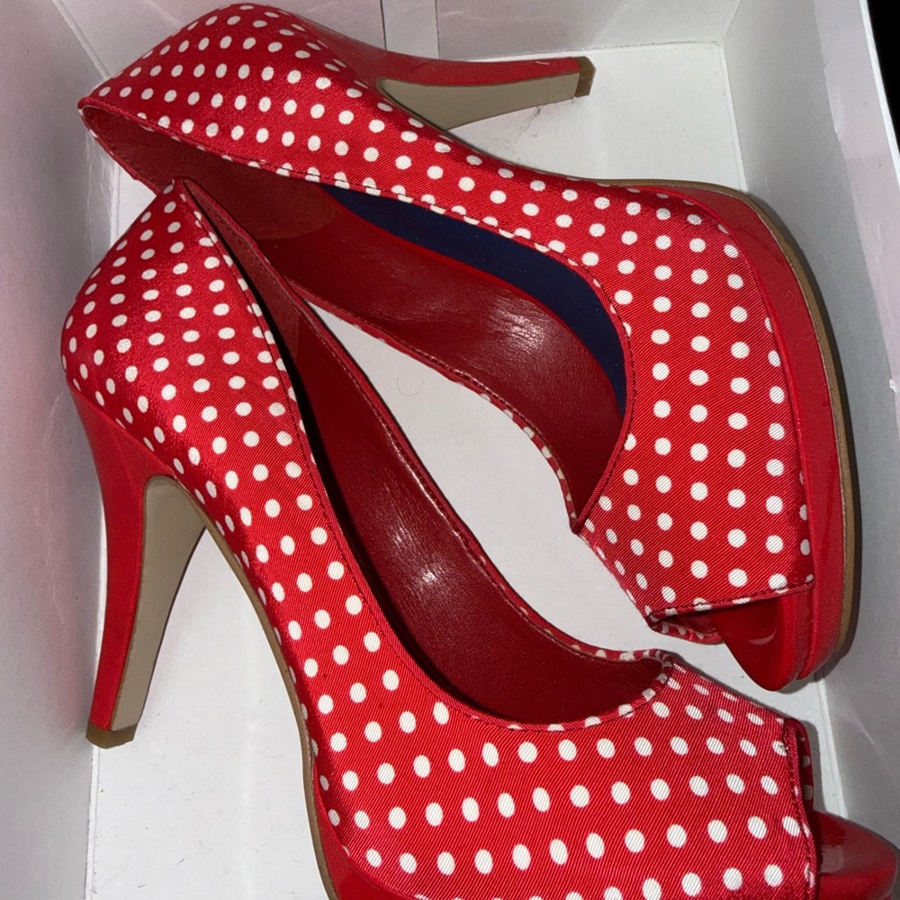 Nine West Red Polka Dot Peep Toe Heels